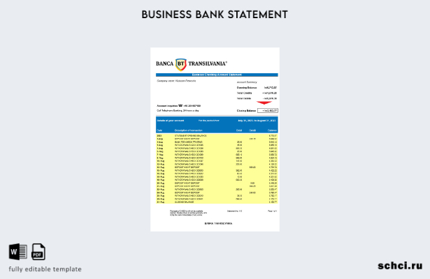 цифровая загрузка выписки со счета компании Banca Transilvania в формате Word и 